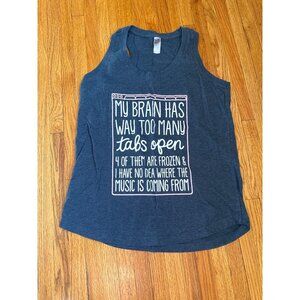 Funny Graphic Racerback Tank Top "My Brain Has Too Many Tabs Open" Womens Size M